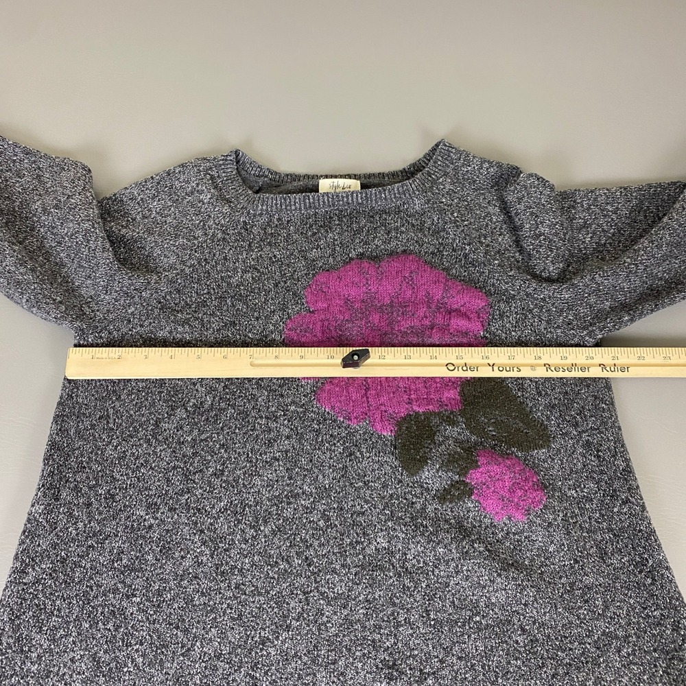 Style & Co Sweater Women's Plus 2X Gray Knit Rose Flower Long Sleeve Pullover - Picture 6 of 11